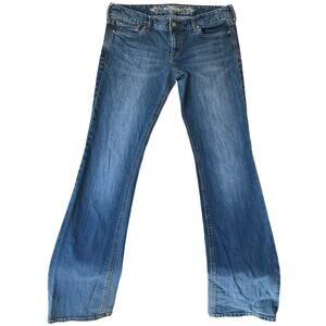 Express Jeans Women Flared Jeans size 10 Long Blue Low Rise Boot Cut Regular Fit